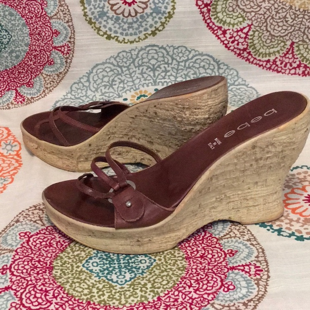 bebe cork wedge sandals